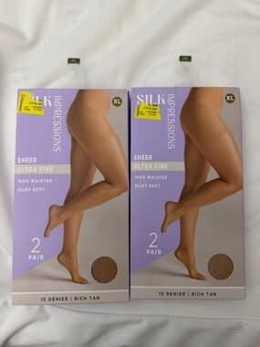 Silk Impressions Sheer Ultra Fine High-Waisted Pantyhose - Rich Tan (4 Pair, XL)